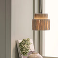 Hanging lampshade in tiered design.