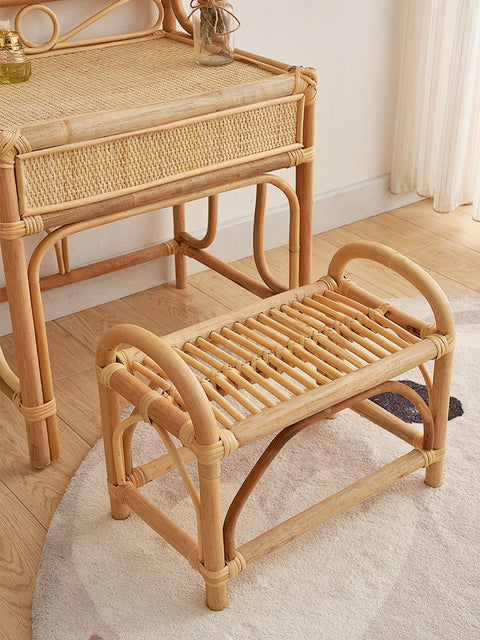 Bamboo and rattan dressing table with stool.