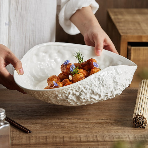 Ceramic bowl with food.