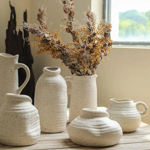 Selection of vases on table