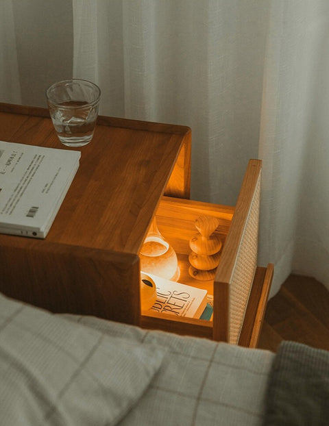 Wooden bedside table with drawer