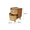 Wooden rattan side table with drawers with dimensions