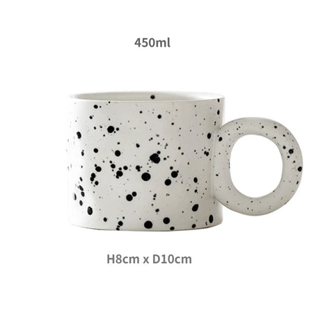 Speckled mug with dimensions