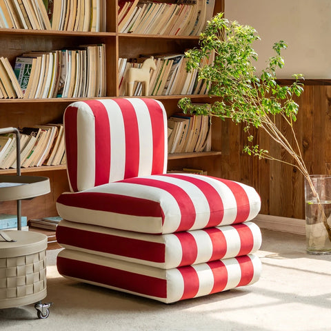 Red striped chair in reading room