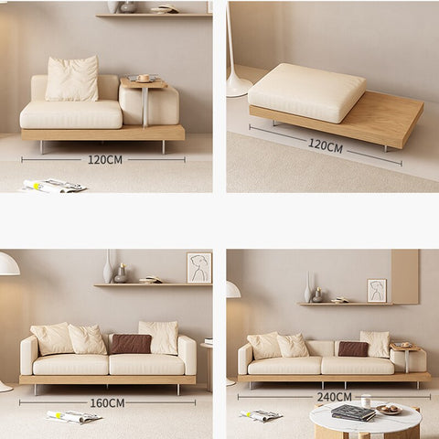 4 images of sofa with dimensions