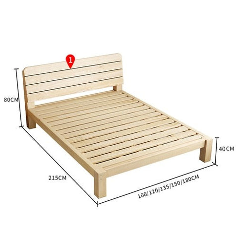 Wooden bed frame with dimensions.