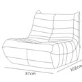 Leather-look slouch couch chair drawing with dimensions.