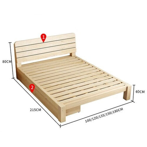 Wooden bed frame with dimensions.