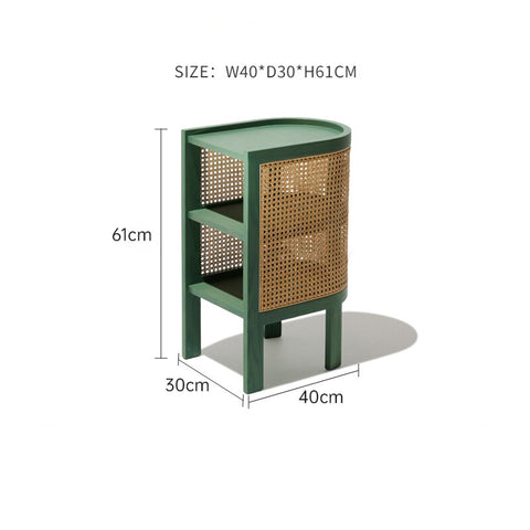 Wooden rattan side table with dimensions