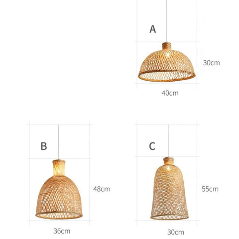 Bamboo chandeliers with dimensions.