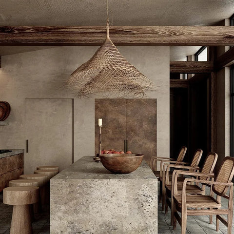 Bamboo light above table