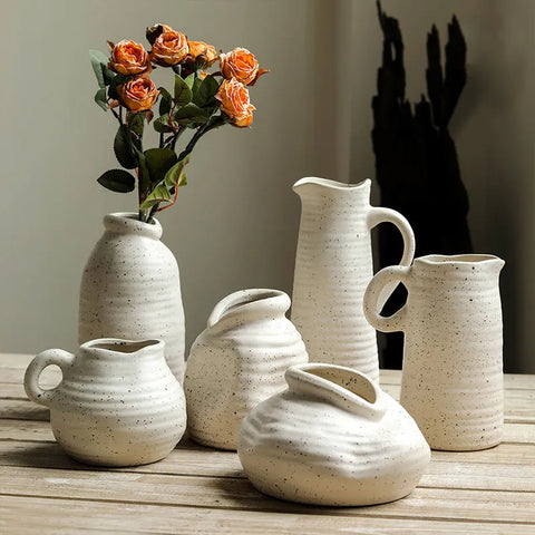 Selection of vases on table