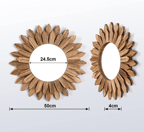 Flower shaped wooden mirror with dimensions