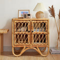 A wicker storage cupboard on display