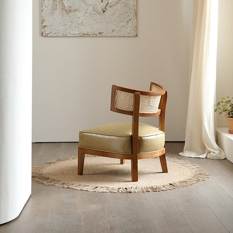 Wood and rattan, padded chair.