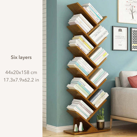 Wooden bookcase with six layers in living room