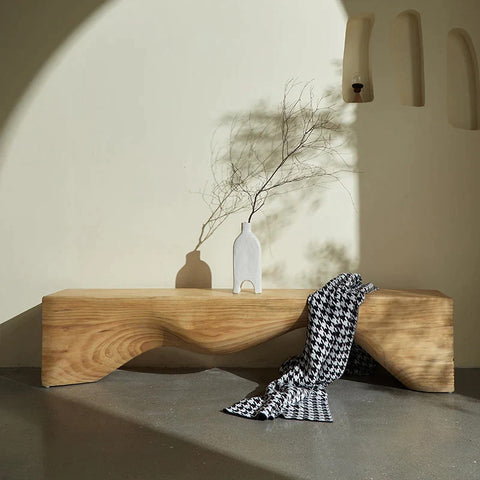 Wooden bench with accessories