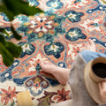 Close up of feet on rug