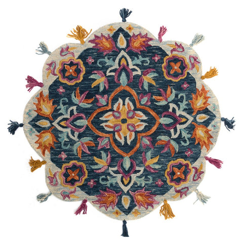 Flower navy round rug