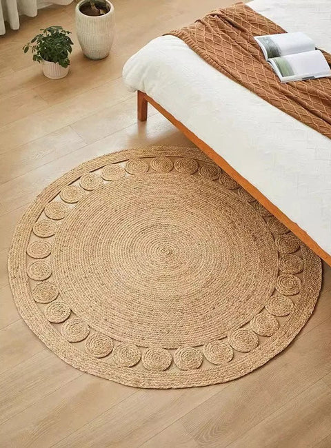 Round jute rug under bed