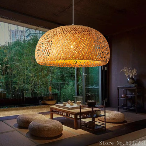 Woven bamboo chandelier