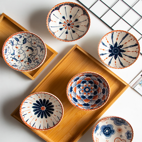 Ceramic bowls on tray