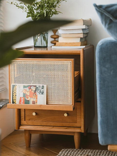 Wooden bedside table with drawer