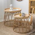 Rattan and wicker drum-style table.