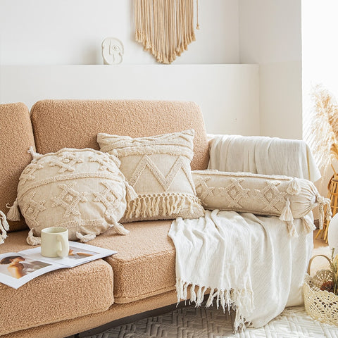 Selection of tufted cushions on sofa