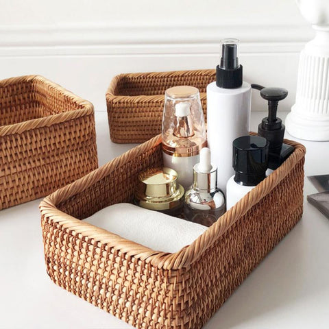 Wicker baskets filled with toiletries