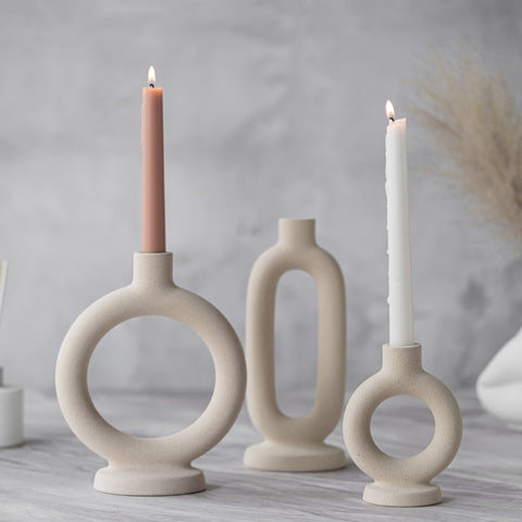 Candlestick holders with candles