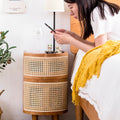 Wooden rattan side table with drawers